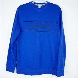 Calvin Klein Crewneck Sweatshirt Blue Logo Stripe Men's M